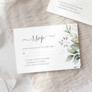 Cartão RSVP Elegante Eucalyptus Deixa Casamento Dourado Verde