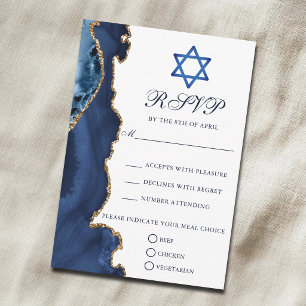 Cartão RSVP Elegante festa de Bar Mitzvah azul marinho e doura
