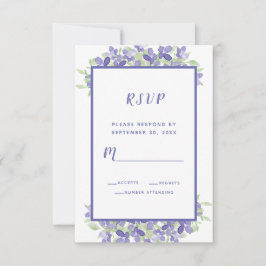 Cartão RSVP Elegante Floral Aquarela Casamento Azul Vinca