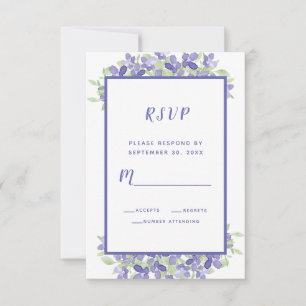 Cartão RSVP Elegante Floral Aquarela Casamento Azul Vinca