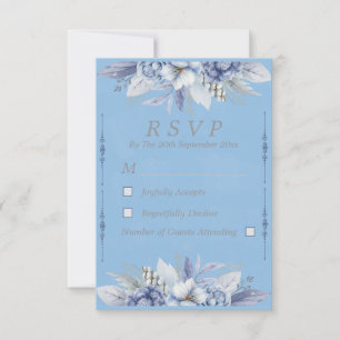 Cartão RSVP Elegante Floral Azul Claro