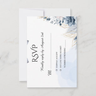 Cartão RSVP Elegante Floral Azul Poeirento com Laço