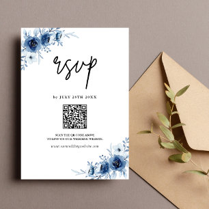 Cartão RSVP Elegante Floral Azul Vintage Francês OU Código Cas