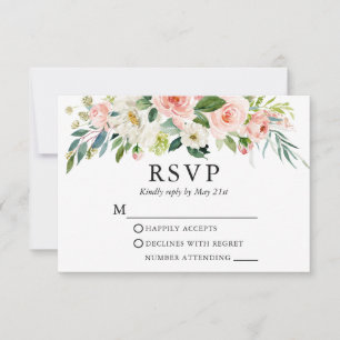 Cartão RSVP Elegante Floral Branco Cor-de-Água Cor-de-Casamen