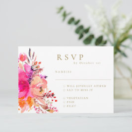 Cartão RSVP Elegante Floral Cor-de-Rosa Aquarela de Casamento