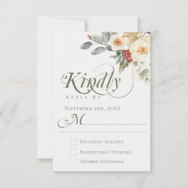 Cartão RSVP Elegante Floral de Inverno com Caligrafia Casament