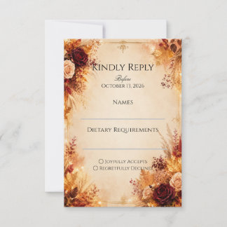 Cartão RSVP Elegante Floral de Outono | Casamento Rústico Boho