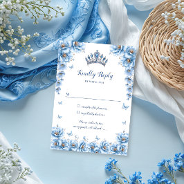 Cartão RSVP Elegante Floral Dusty Blue Princess Quinceañera