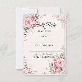 Cartão RSVP Elegante Floral Rosa