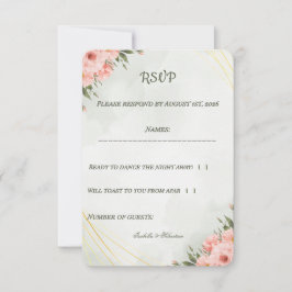 Cartão RSVP Elegante Floral Rosa Geométrico Dourado Casamento