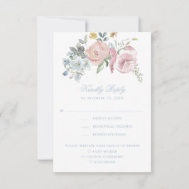 Cartão RSVP Elegante Floral Wreath Crest | Casamento Monograma