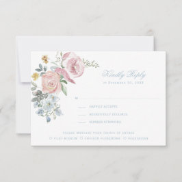 Cartão RSVP Elegante Floral Wreath Crest | Casamento Monograma