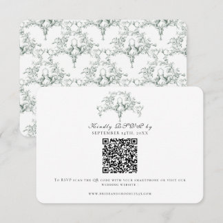 Cartão RSVP Elegante Floresta Verde Francês Toile Pombas Arte 