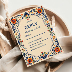Cartão RSVP Elegante Folk Botânico Mexicano