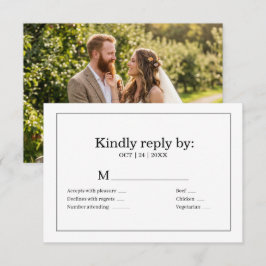 Cartão RSVP Elegante Foto Costas Casamento Moderno Minimalista