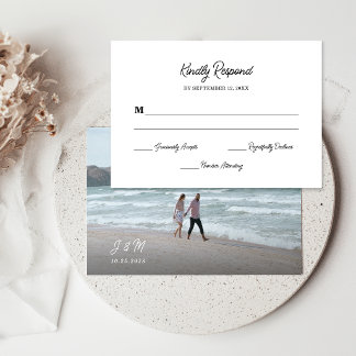 Cartão RSVP Elegante Foto de Casamento em Letra Cursiva Românt