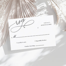Cartão RSVP Elegante guión negro y blanco Boda simple