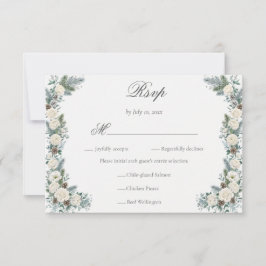 Cartão RSVP Elegante Jantar de Noite de Natal com Flores Branc