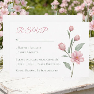 Cartão RSVP Elegante Jardim de Primavera com Flor de Salmão Ro