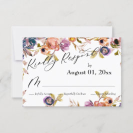 Cartão RSVP Elegante Kindly Responde Watercolor Boho Floral