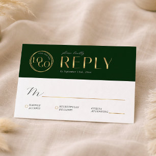 Cartão RSVP Elegante Logotipo de Empresa Verde e Dourado Event