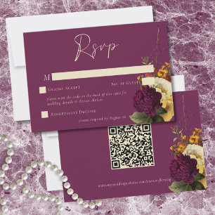 Cartão RSVP Elegante Mal-humorado Jóia Vintage Floral Vinho Ca