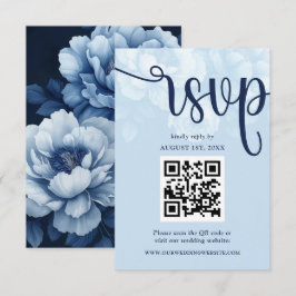 Cartão RSVP Elegante Marinho Blue Floral Peony