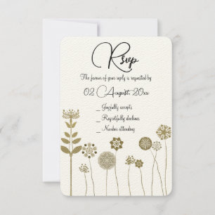 Cartão RSVP Elegante Minimalismo Floral Dourado Atemporal Sofi