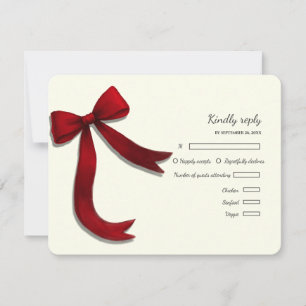 Cartão RSVP Elegante Minimalista Simples casamento laço vermel