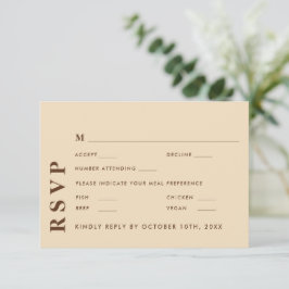 Cartão RSVP Elegante Mínimo Moderno de Casamento de Beige
