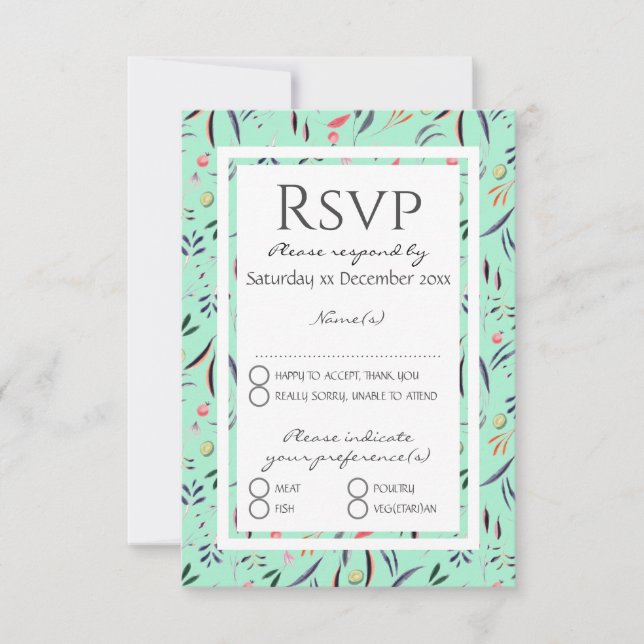 Cartão RSVP Elegante Mint Green Floral WEDDING (Frente)