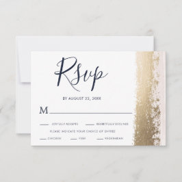 Cartão RSVP Elegante, Moderno, Azul, Folha Ouro