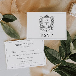 Cartão RSVP Elegante Monograma Crest Rosas Franceses Casamento