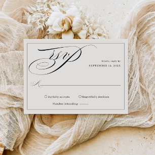 Cartão RSVP Elegante Monograma de Caligrafia para Casamento