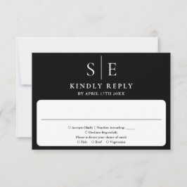 Cartão RSVP Elegante Monograma de Casamento em Preto e Branco