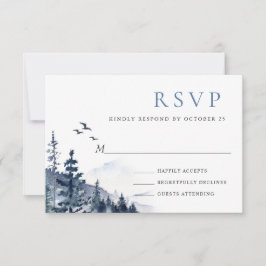 Cartão RSVP Elegante Montanhas Floresta Casamento Aquarela