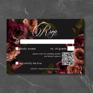 Cartão RSVP Elegante Moody Muody Rust & Burgundy Floral Código