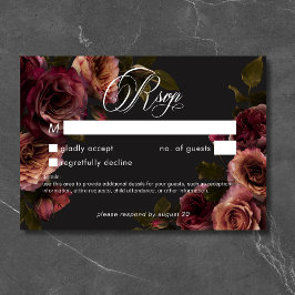 Cartão RSVP Elegante Moody Rust Burgundy Floral No Janta