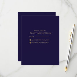 Cartão RSVP Elegante Navy & Gold Art Déco Personalizado 
