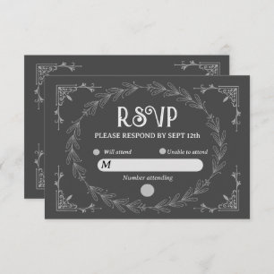 Cartão RSVP Elegante Noir Deco Casamento Negro e Branco