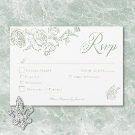 Cartão RSVP Elegante Noiva com Crista e Pássaro em Chinoiserie