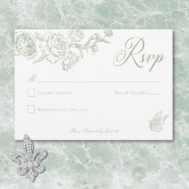 Cartão RSVP Elegante Noiva com Crista e Pássaro em Chinoiserie