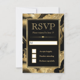 Cartão RSVP Elegante Noiva de Ágata com Brilho Dourado e Folha