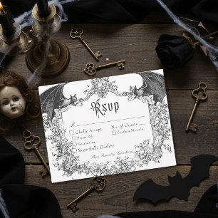 Cartão RSVP Elegante Noiva de Casamento de Preto Gótico Vintag