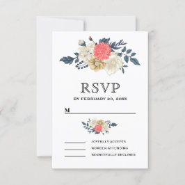 Cartão RSVP Elegante Noiva Floral Pêssego