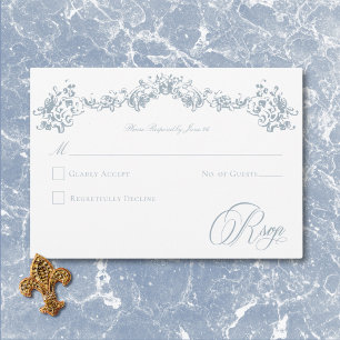 Cartão RSVP Elegante Noiva Querubim Chinoiserie Azul Empoeirad