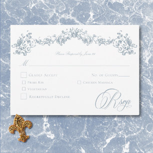 Cartão RSVP Elegante Noiva Querubim Chinoiserie Azul Empoeirad