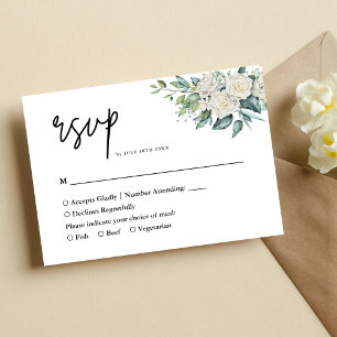 Cartão RSVP Elegante Noivado Floral de Verdura de Rosa Branca