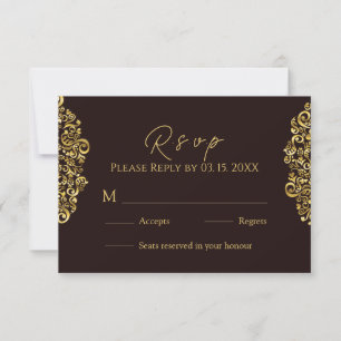 Cartão RSVP Elegante Ouro Maroon Damask