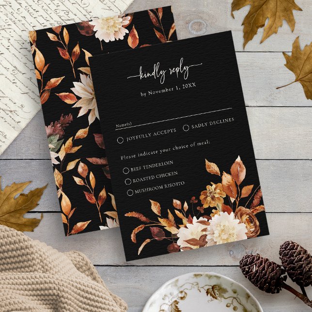 Cartão RSVP Elegante Outono Negro (Black Elegant Fall RSVP Card
)